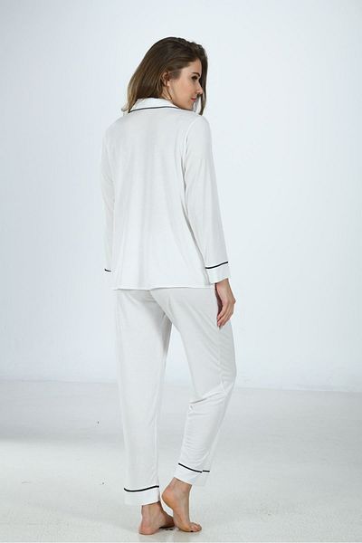 MarDyHome Ecru Combed Cotton Front Buttoned Pajama Set