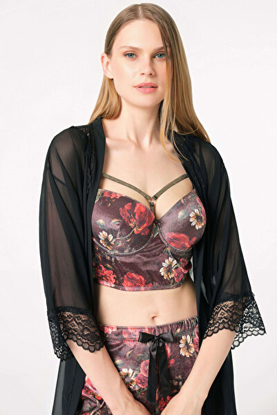 Anıl Man5683 Dressing Gown, Bustier and Trousers Set