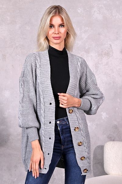 LUGMO Kadın Triko Hırka 5 Düğmeli Saç Örğülü Hırka Gri (80CM)