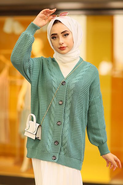 LUGMO Oversize Γυναικεία Πλεκτά Hijab Ζακέτα Water Green