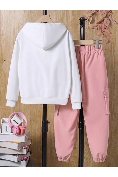 Keywest Children's Love Printed Oversize Hooded Sweatshirt Tracksuit Set