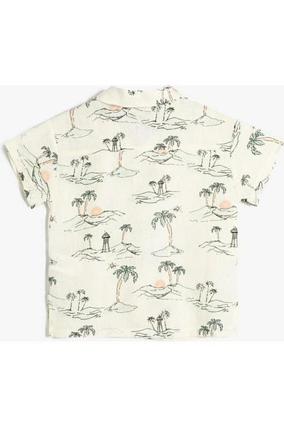 Koton Baby Boy Short Sleeve Summer Themed Printed Pocket Detailed Linen Shirt 3smb60087tw