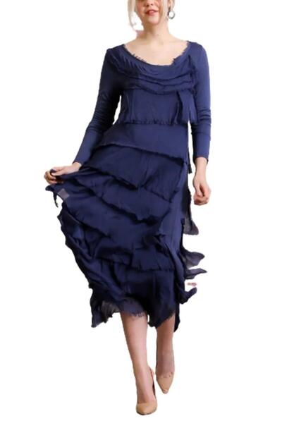 Bohem Stil فستان حريري إيطالي مقاس 2 ذو طبقات رفيعة وأكمام طويلة