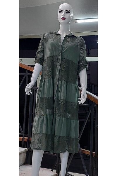 Bohem Stil Italian Mesh Detailed Linen Dress