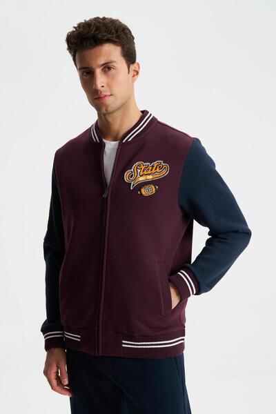 Arma Ανδρικό μπορντό βαμβακερό κανονικό γιακά με στάμπα κολεγιακό παλτό φούτερ K 28264650401