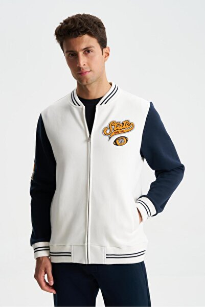 Arma Чоловічий бавовняний світшот з принтом пальто з комірцем-стійкою з регулярним кроєм екрю