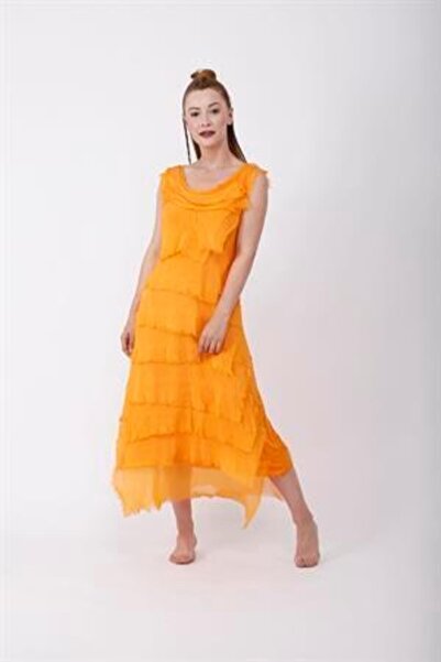 Bohem Stil Italyan 2 Beden Ince Gösteren Kat Kat Kolsuz Ipek Elbise