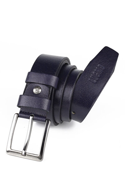 LUGMO حزام رجالي جلد طبيعي 4 سم قماش و جينز كحلي