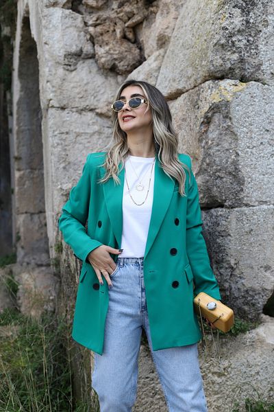 bytugcekaya Blazer verde închis cu trei nasturi