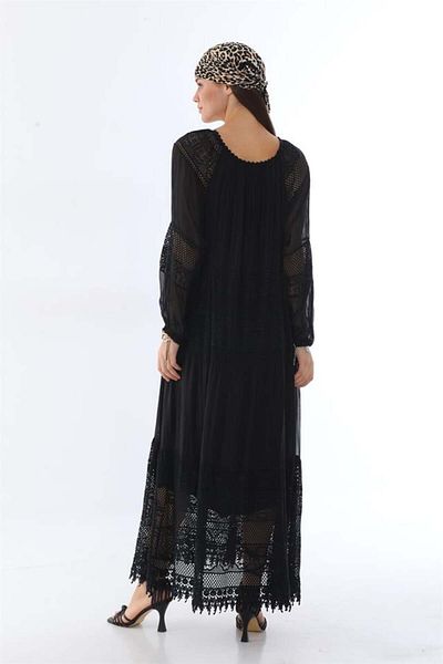 Bohem Stil ROCHIE ITALIAN SUNSHINE DE MĂTASE DETALIATĂ CU MÂNECĂ LUNGA DANTELA