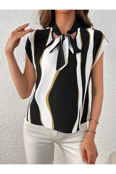 Kokosh moda Patterned Woven - Women's Short Sleeve Halter Blouse