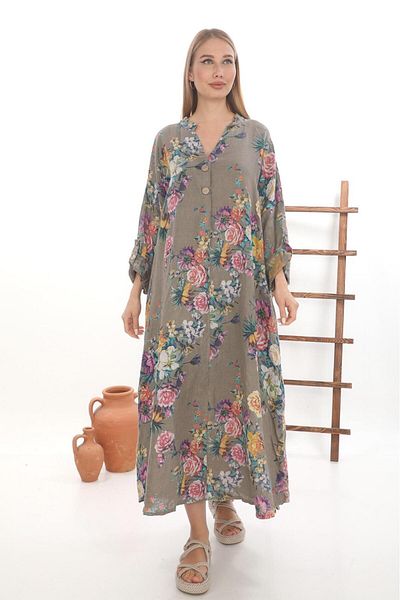 Bohem Stil Φόρεμα Bohomiyan Plus Size Ιταλικό μακρύ ψηφιακό λουλουδάτο λινό πουκάμισο με λαιμόκοψη