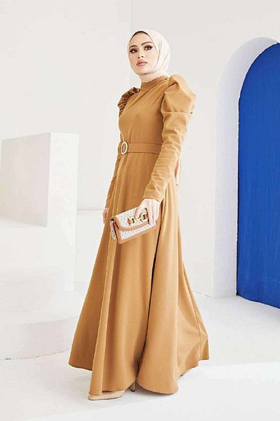 LUGMO Μανίκι Shiring Λεπτομερές φόρεμα Hijab Mink 7146