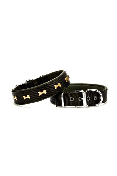 K&A Soft Metal Bone Patterned Dog Collar 3 cm X 65 cm Black