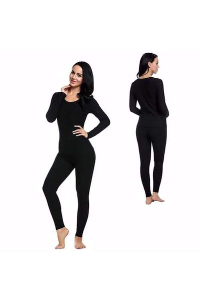 Ethab Ticaret Women's Winter Thermal Leggings and Undershirt Set - Warm 2-Piece Black Set