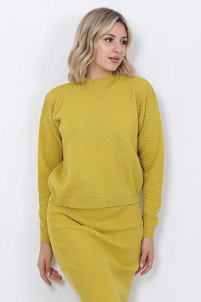 LUGMO Mustard Colored Women's Knitwear Zigzag Striped Sweater and Skirt Set - Oversize