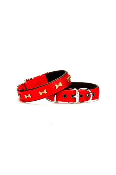 K&A Soft Bone Patterned Dog Collar 2.5 cm X 50 cm Red
