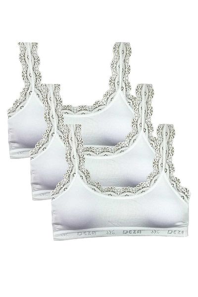 Ethab Ticaret 3 Pieces Lace Embroidery Embroidered Padded Bamboo Women's Bustier White