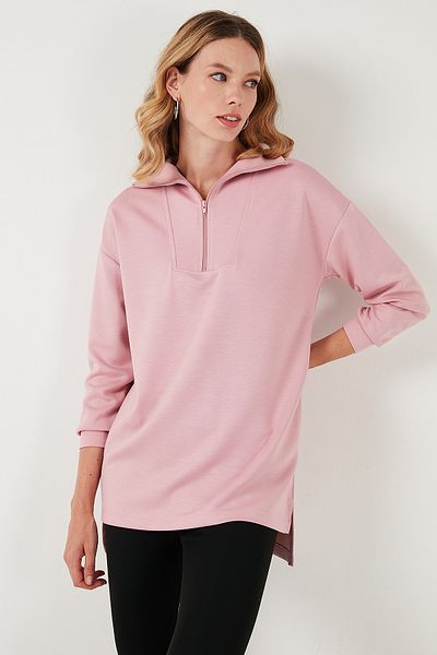 Lela Regular Fit Zippered Collar Short Back Long Sweat Sweat 5865876