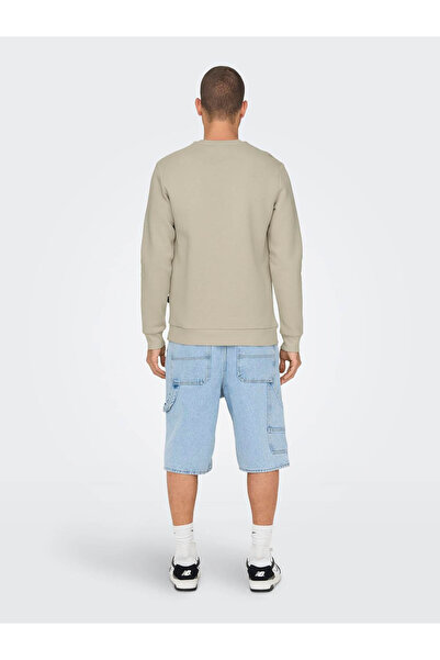 Only & Sons Beige Men's Sweatshirt - 22018683 Onsceres, Crew Neck, Noos