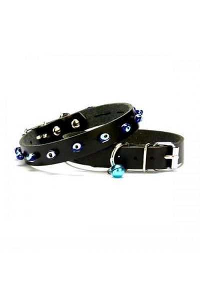 Wovna Evil Eye Beaded Cat and Dog Collar 1X18-22 cm Black Small