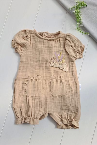 Babydonat Cotton Muslin Baby Girl Jumpsuit - Floral Embroidered