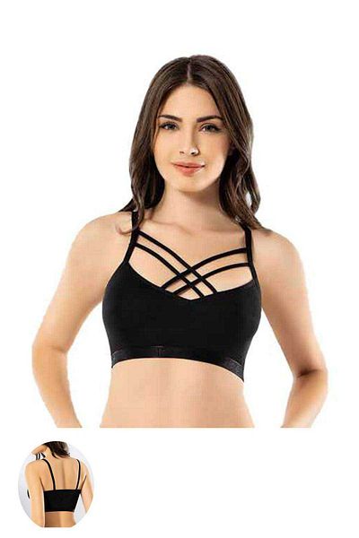 Ethab Ticaret Kota 4 Pieces Black Tulle Patterned Cross String Bustier