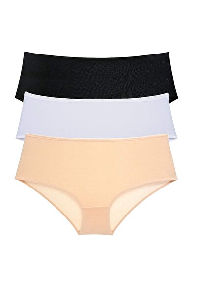 Generic Brand 3 Pieces Women's High Waist Bato Panties Black White Skin