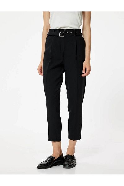 Koton High Waist Belt Detailed Cigarette Pants with Pockets