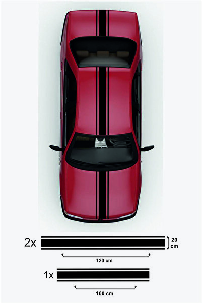 Genel Markalar Çift Şerit Oto özel yeni sticker Kaput-Tavan-Bagaj 3 Lü Set Si...