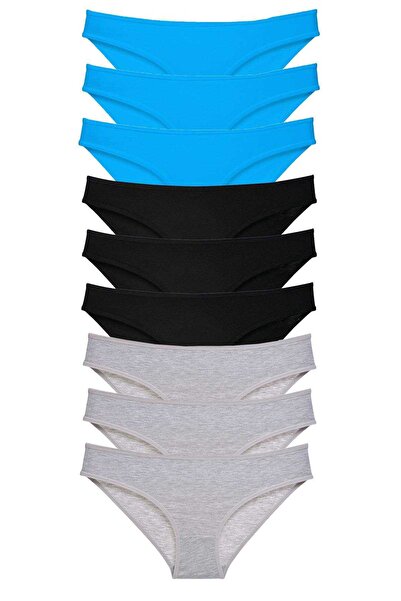 teknoparkx 9 Pieces Super Eco Set Lycra Women's Slip Panties Black Gray Blue