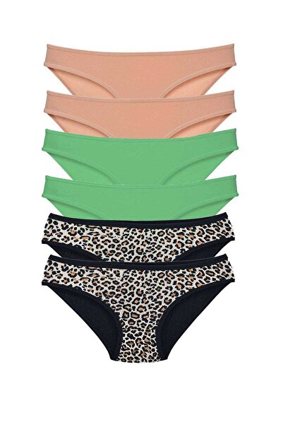 OEM 6 Pieces Lycra Women's Slip Panties Leopard Skin Green