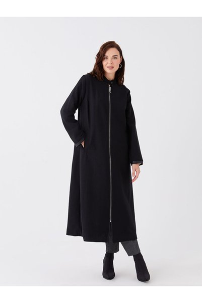 LC Waikiki Giyçık Store Black Women's Straight Collar Plain Top Coat