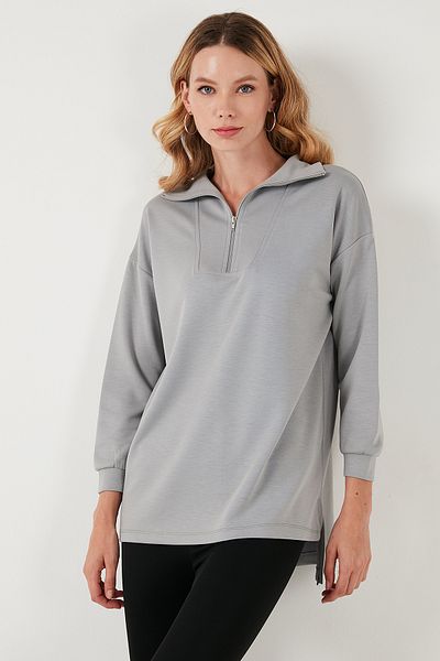 Lela Стандартна кройка с цип отпред и дълъг заден суитшърт 5865876