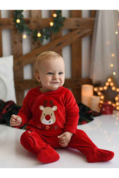 LC Waikiki Bisiklet Yaka Uzun Kollu Nakış Detaylı Kadife Erkek Bebek Tulum