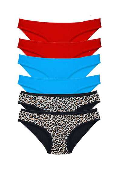 MODANI SEÇ 6 Pieces Lycra Women's Slip Panties Leopard Red Blue