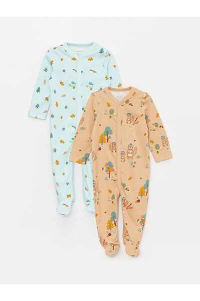 LC Waikiki V-neck Long Sleeve Jumpsuit for Baby Boy - 0-12 Months with Booties, 12 Months+ No Booties Set of 2