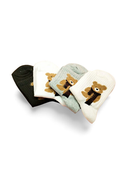 CT STONES Plush Teddy Bear Embroidered Women's Socket Socks 4 Pairs