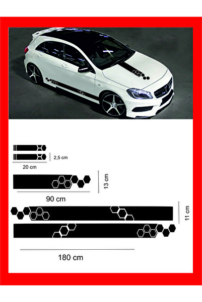 Oto Kaput-Marşpiyel-Yan Ayna özel yeni kaliteli Kaliteli Sticker 5 Li Set 180*10*1,5-90*13 Cm