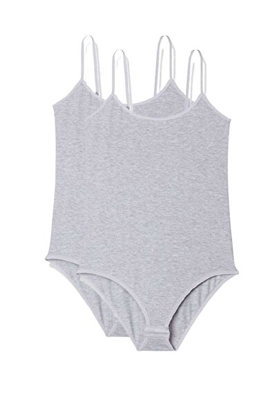 NOVAHAVEN Women's Snap-On Bodysuit with 2 String Straps Gray
