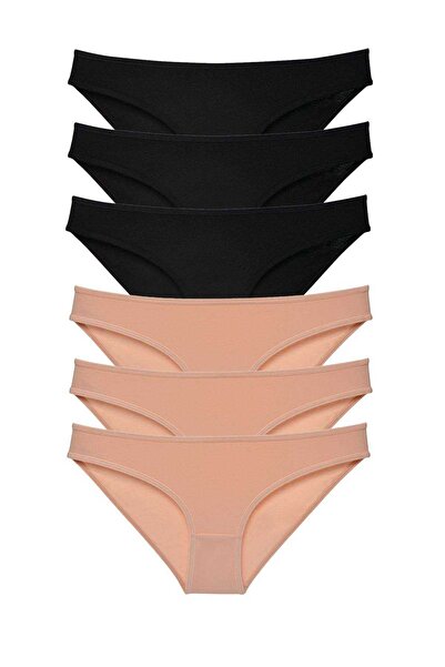 OEM طقم سراويل داخلية نسائية من الليكرا مكونة من 6 قطع، لون أسود