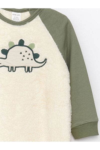 LC Waikiki Lw - Crew Neck Long Sleeve Plush Baby Boy Jumpsuit with Embroidery Detail