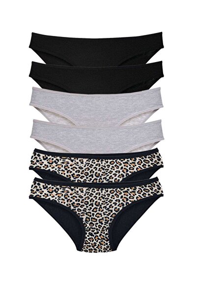 teknoparkx 6 Pieces Lycra Women's Slip Panties Leopard Black Gray