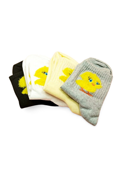 CT STONES Plush Chick Embroidered Women's Socket Socks 4 Pairs