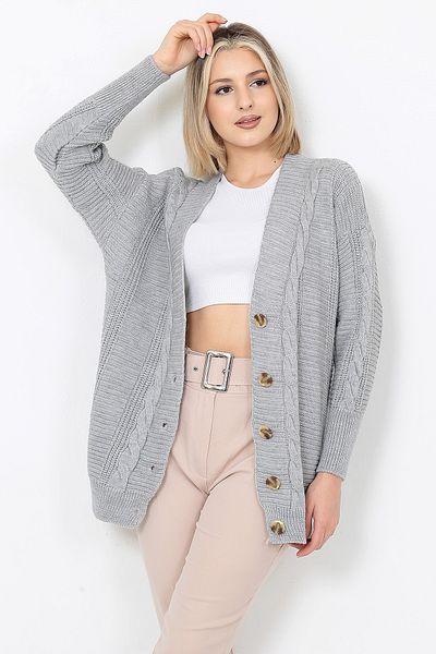 LUGMO Tricotaj de damă Cardigan tricotat cu 5 nasturi gri