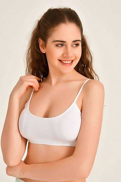 Ethab Ticaret White and Cream Bustier with Pad and Rope Strap, 2 Pieces