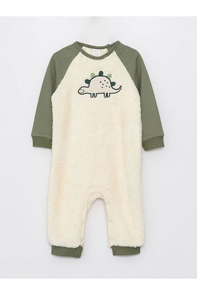 LC Waikiki Lw - Crew Neck Long Sleeve Plush Baby Boy Jumpsuit with Embroidery Detail