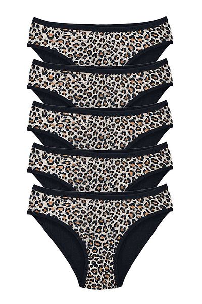 Ethab Ticaret 5 Pieces Leopard Patterned Lycra Soft Textured Women's Slip Panties
