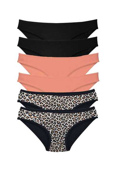 CT STONES 6 Pieces Lycra Women's Slip Panties Leopard Black Powder