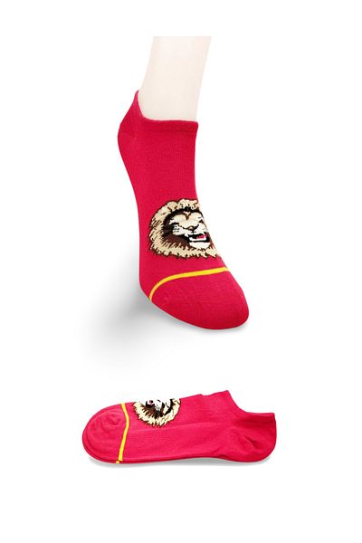 Ethab Ticaret Yellow Red Lion Patterned Sporty Unisex Short Ankle Socks Summer 1 Pair